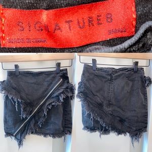 Distressed Super Mini Black Denim Skirt